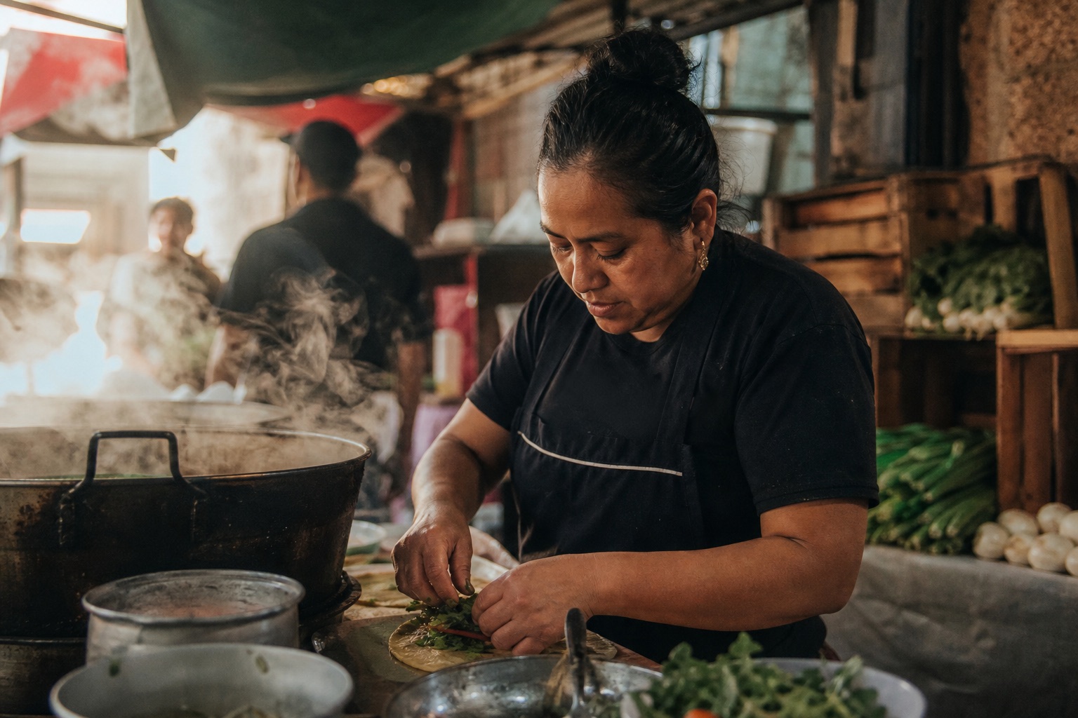 A local cook preparing food in Mexico City